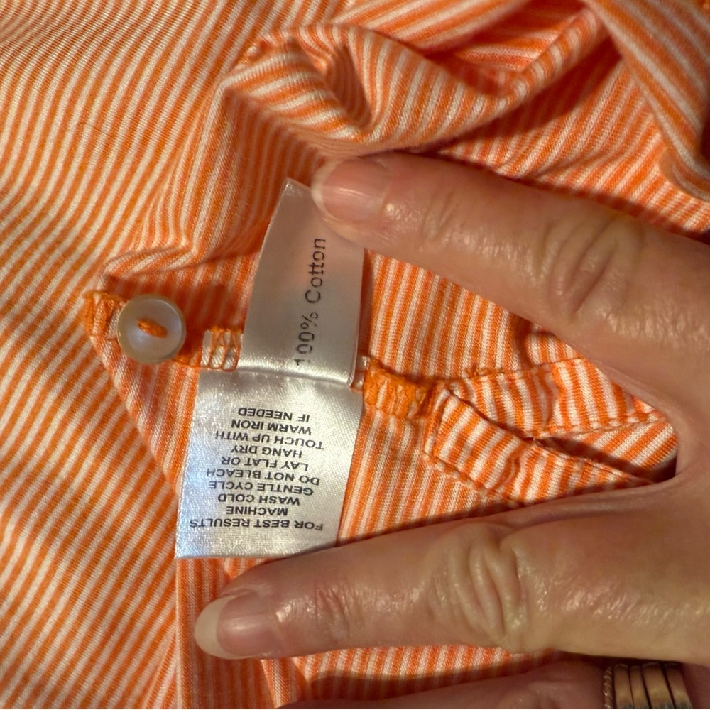 Peter Millar Orange and White Striped Polo Classic Shirt with Emblem XL - Picture 6 of 6
